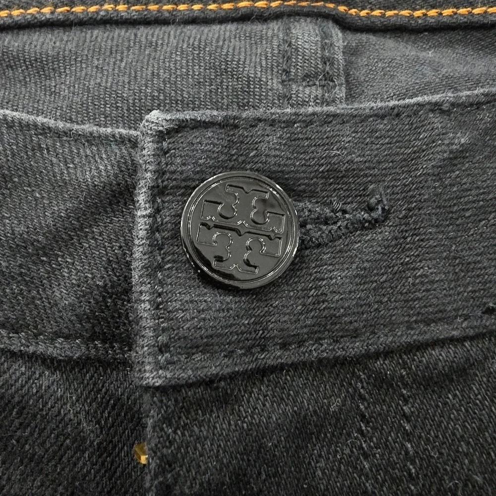 Tory Burch Super Skinny Jeans Black Denim Logo Hardware Womens Size 29
